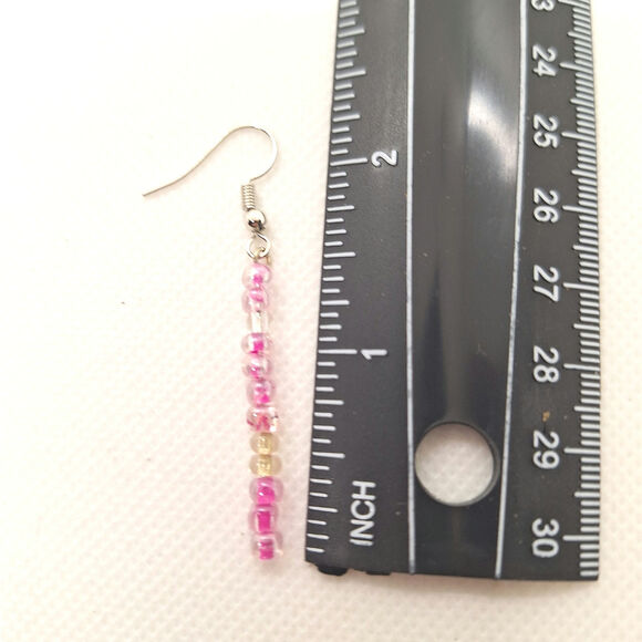 Long Dangle Seed Bead Earrings Set of 2 - Pink/Silver Blue/Silver - Picture 3 of 4